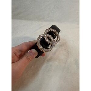 Express Womens Black Faux Leather Rhinestone Double Circle Buckle Belt XL